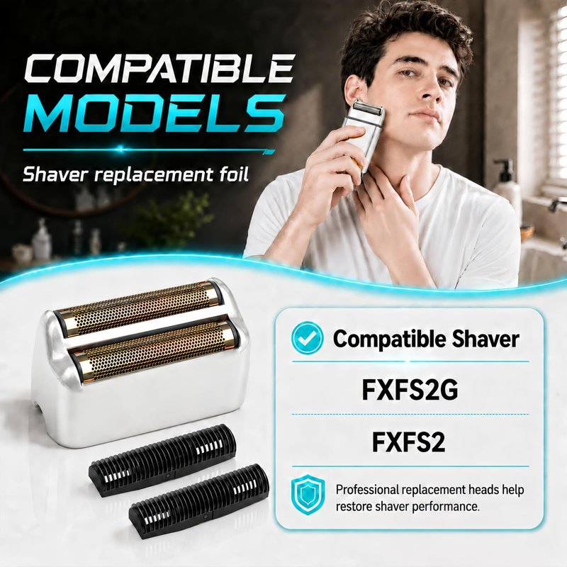 2 Pack Shaver Replacement Foil and Cutters Compatible with BaBylissPRO Double FXFS2 Metal Shaver foil Replacement,Silver