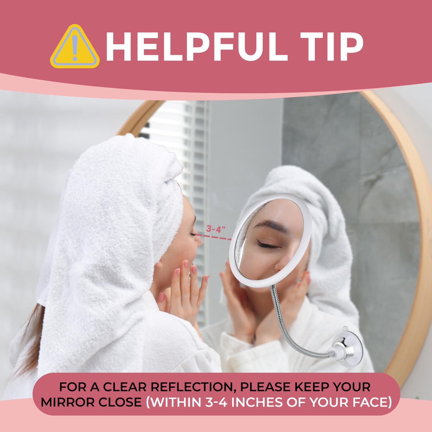 MIRRORVANA Flexible 10X Magnifying Makeup Mirror Non Lighted with Adjustable Gooseneck and Suction Cup - Mount On Table or Wall for Vanity & Bathroom Use - 6.7" x 6.7" (Round)