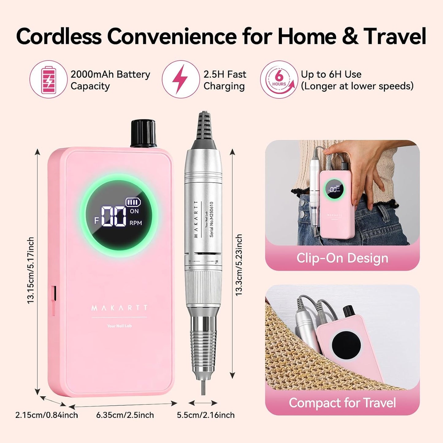 Cordless Nail Drill - Easy & Safe Electric Nail File for Beginners | Low Vibration, LCD Control, Gel Removal & Nail Care