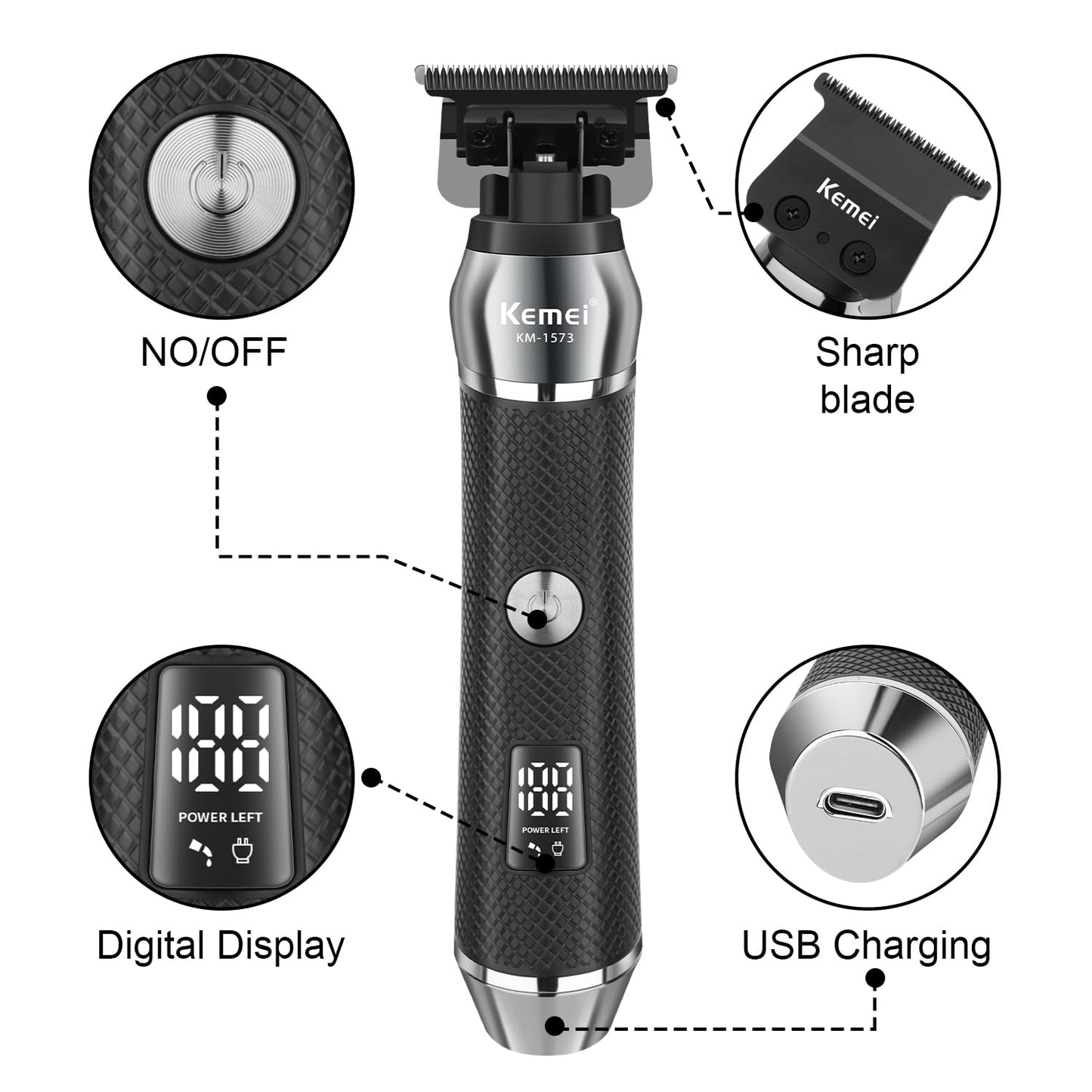 KEMEI Cordless Professional Hair Clippers for Men, Rechargeable Barber Clippers and Trimmers for Cutting, Electric Hair Tools, Gifts for Men