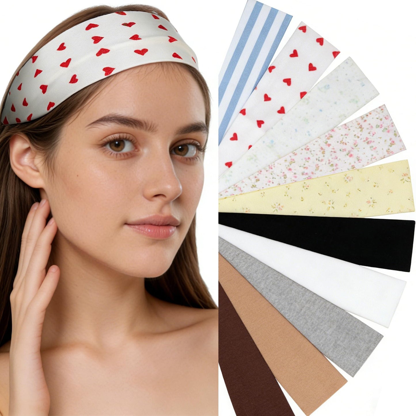 10 Pack Cute Headbands for Women Non Slip Thin Hair Bands Workout Head Bands Girls Fashion Cotton Floral Striped Fabric Stretchy Sport Headband Yoga Running Spa Makeup Everyday Wear Hair Accessories