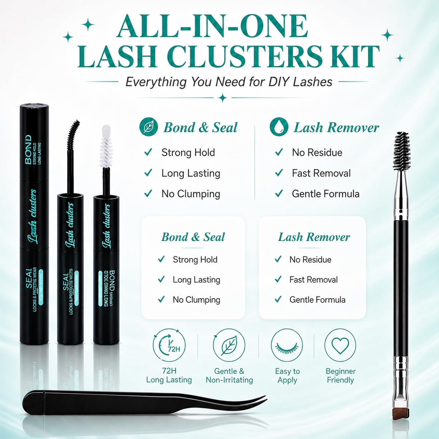 Lash Clusters Kit, 600 Pcs Eyelashes Lash Clusters D Curl 9-16mm, Individual Fluffy False Eyelashes Extensions with Tools, Perfect for Daily Wear and Dating (30D+40D+50D+60D+80D+100D Kit)