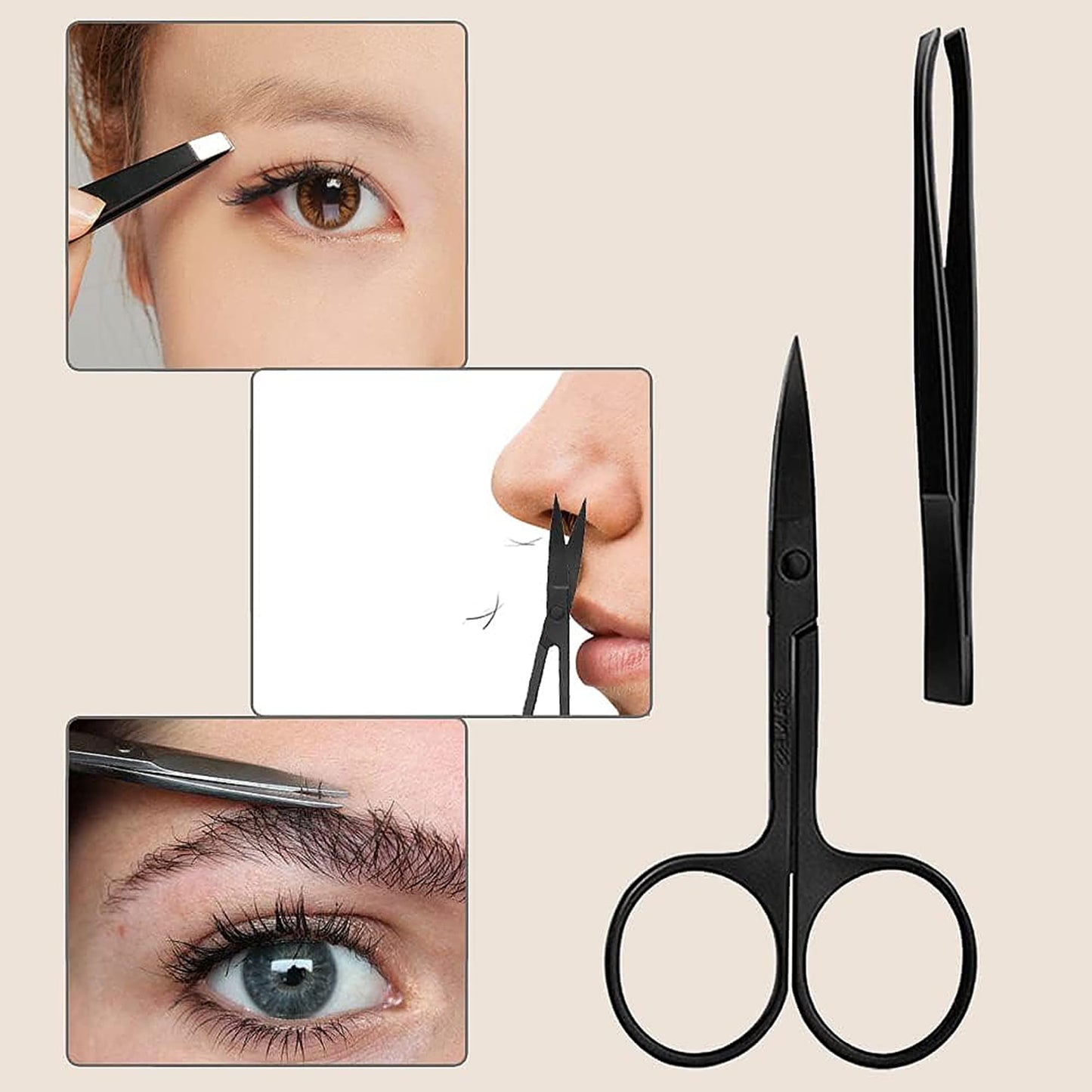 12PCS Eyebrow Trimmer Kit, Grooming Scissors, Face Razors,Eyelash Comb, Angled Brush, Brow Tweezers Set for Women