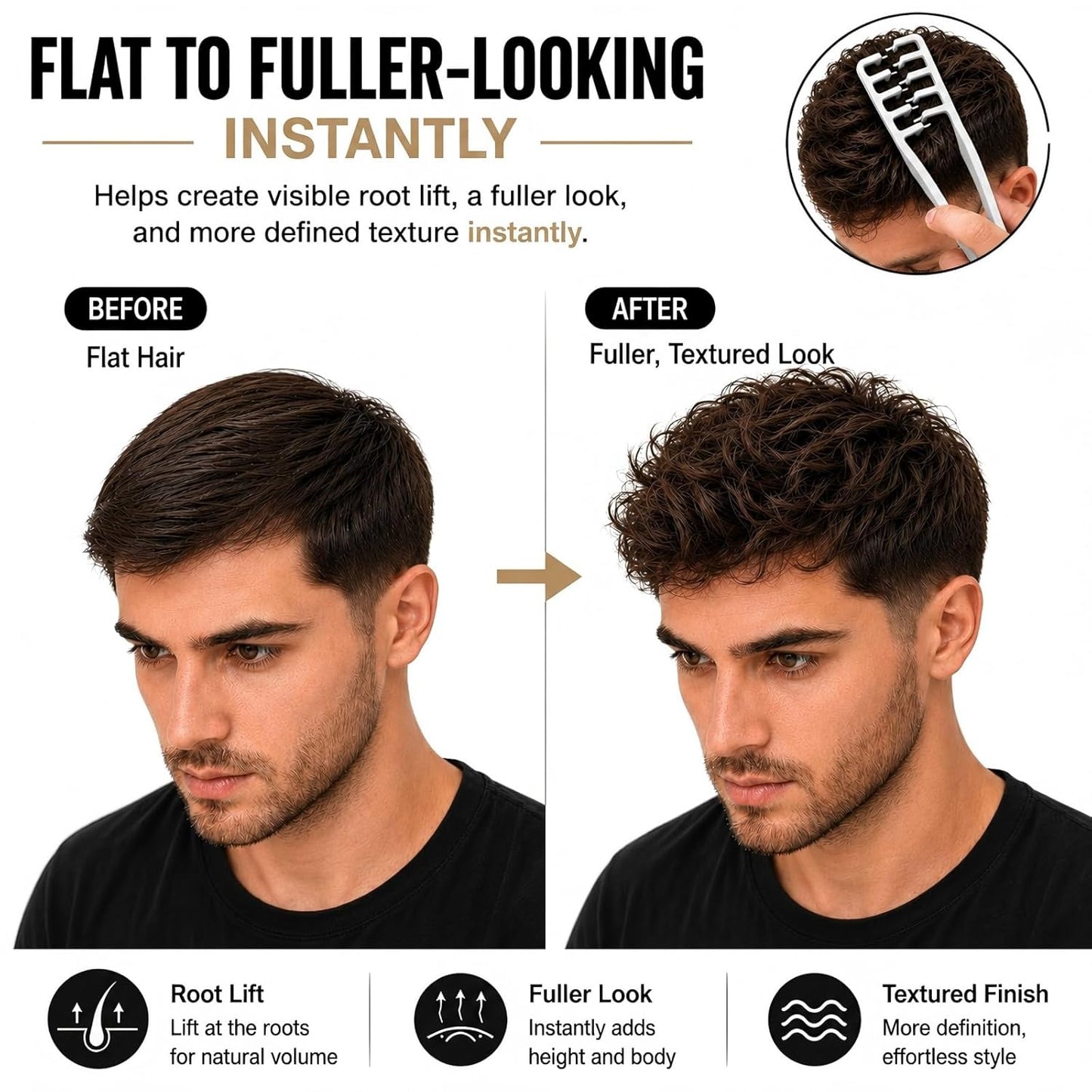 Volumizing Hair Styling Comb Set - 5PCS Texture Combs for Men & Women | Root Lift, Quiff, Slick Back Tools