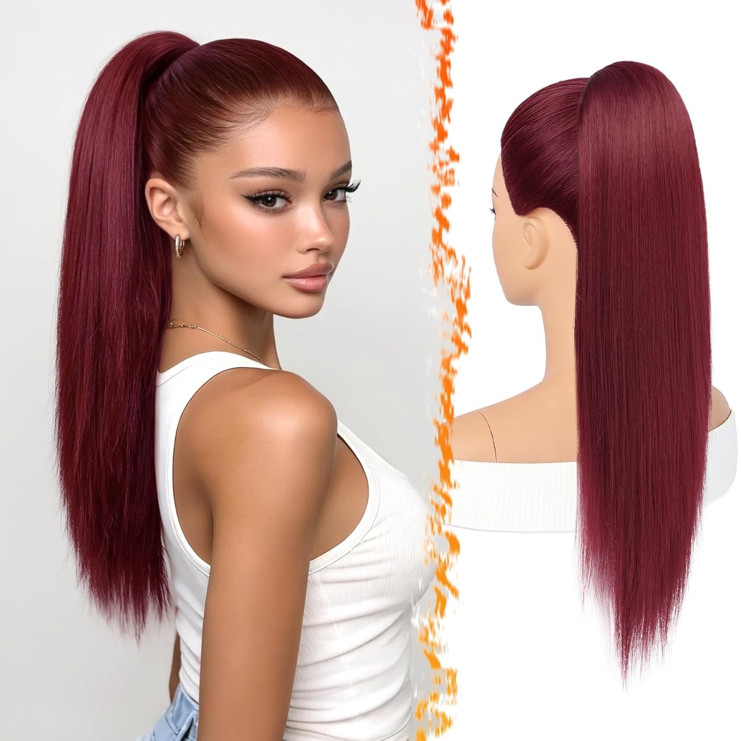 Black Straight Drawstring Ponytail Extension - 28 Inch Natural-Looking Soft Synthetic Hairpiece for Daily Wear | Cheer & Party