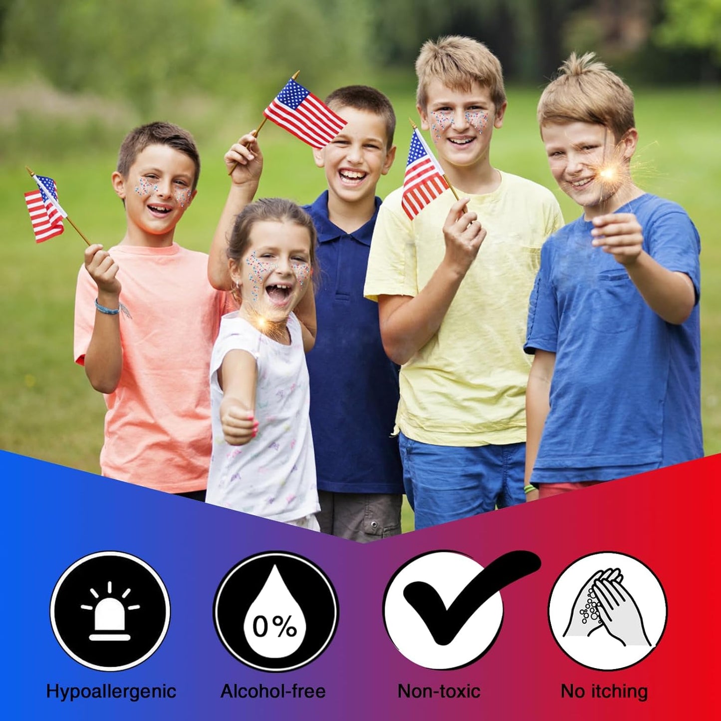 Red White and Blue Face Glitter - Patriotic Star Hair Glitter for Kids | 4th of July Accessories