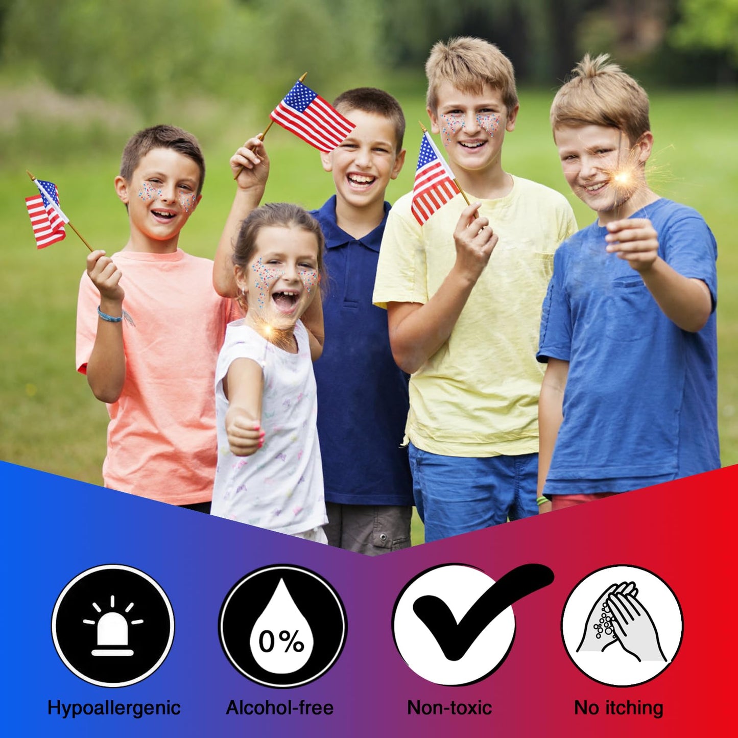 MEICOLY Red White and Blue Face Glitter,4th of July Patriotic Accessories,Star Hair Glitter for Kids,4th of July Outfits for Women,Self-Adhesive Body Glitter for President's Day Veterans Day