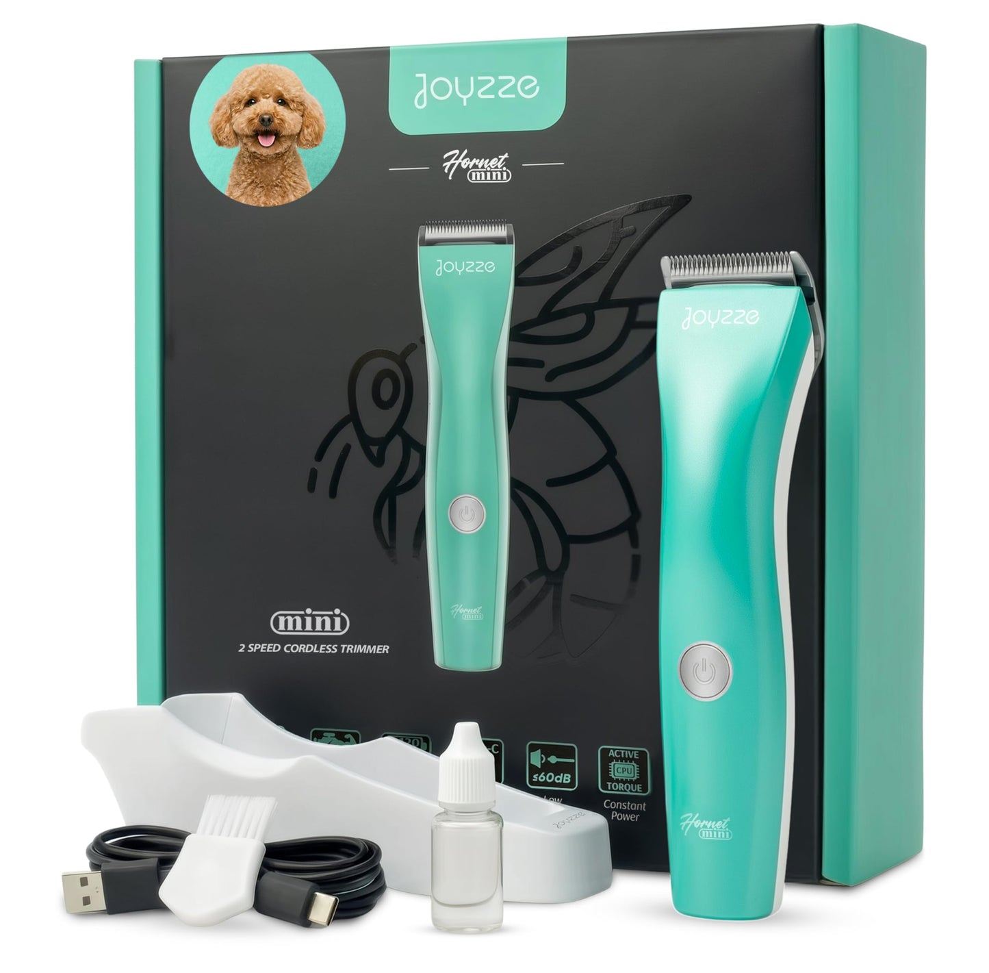 JOYZZE Hornet Mini Trimmer - Compact and Portable Pet Trimming Clippers for Grooming - Low Noise, Rechargeable Cordless Dog Hair Grooming Clippers - Teal