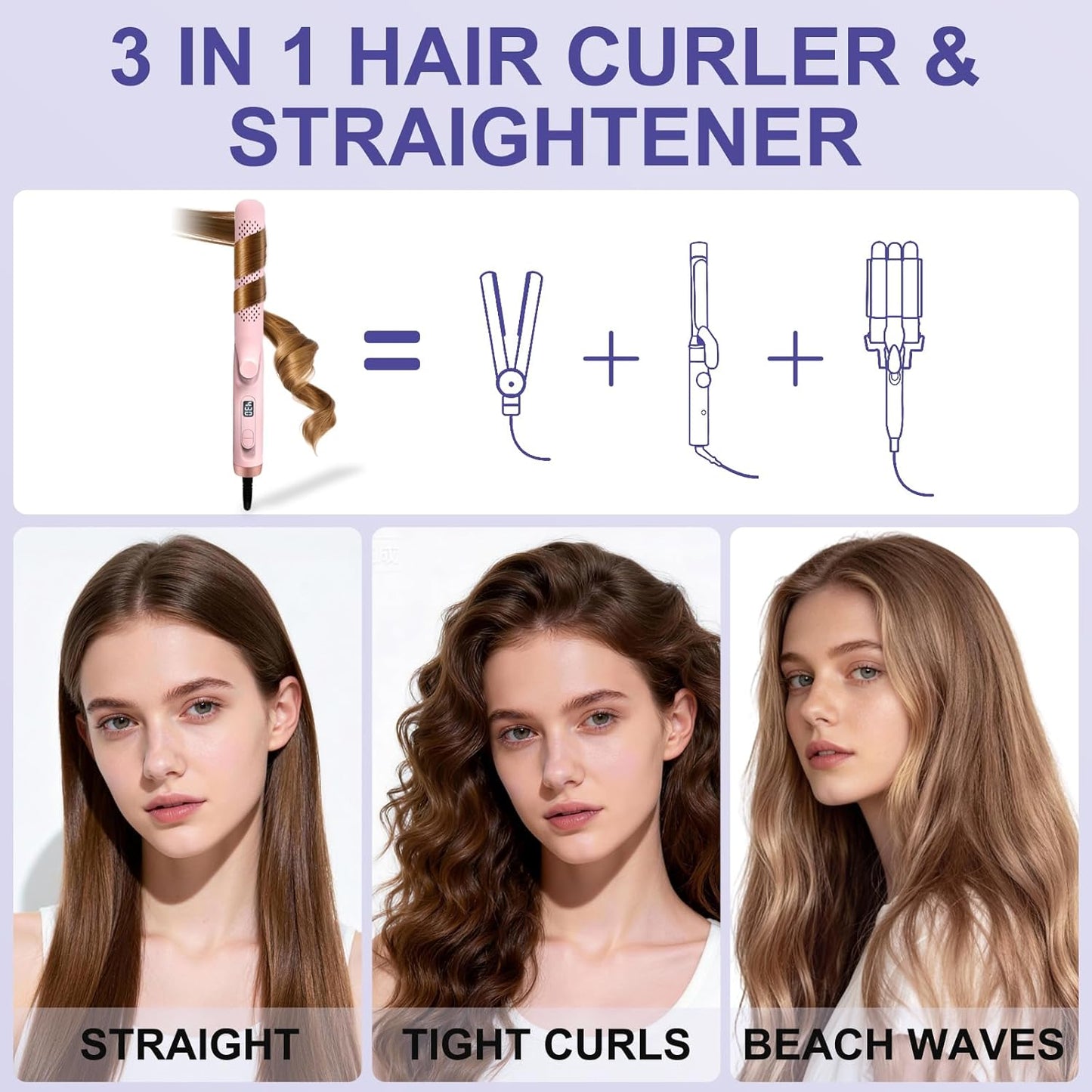 **2 in 1 Hair Straightener and Curler | 360° Cool Airflow Styling Iron - 1.25 Inch, Dual Voltage for Travel**