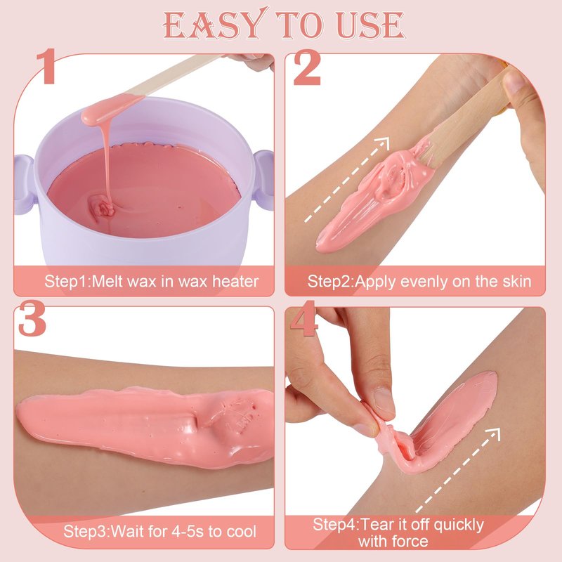 PURPLESKY 5lbs Hard Wax Beads Bulk, Professional Hair Removal Wax Kit for Coarse Hair & Sensitive Skin, Low Temperature, Microwavable, Painless Brazilian, Bikini, Face, Leg, Body Home Use, Pink