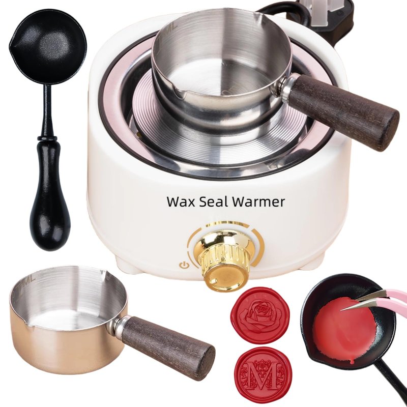 Wax Seal Warmer Electric, White Sealing Wax Furnace Kit Includes 1Pcs 80ml Large Spoon and 1Pcs Non-Slip Spoon Sealings Stamp Melting Warmer Great Tool for Melt Waxs Seals Sticks Beads (White)