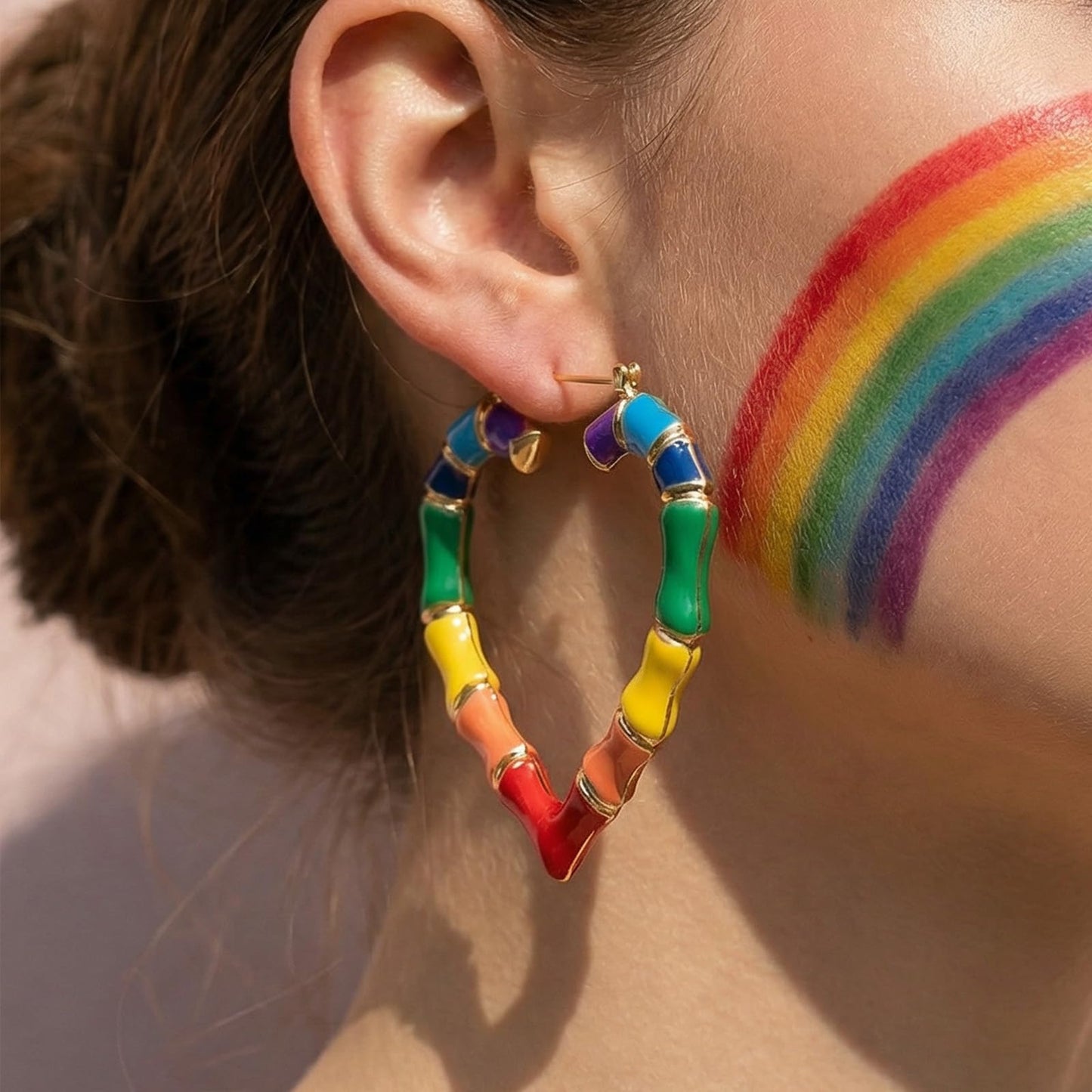 Pride Earrings Outfits for Women Colorful Rainbow Earrings Enamel Gay Lesbian Lgbt Bamboo Hoop Earring Pride Accessories Shirts for Women Rainbow Outfit Jewelry Gifts