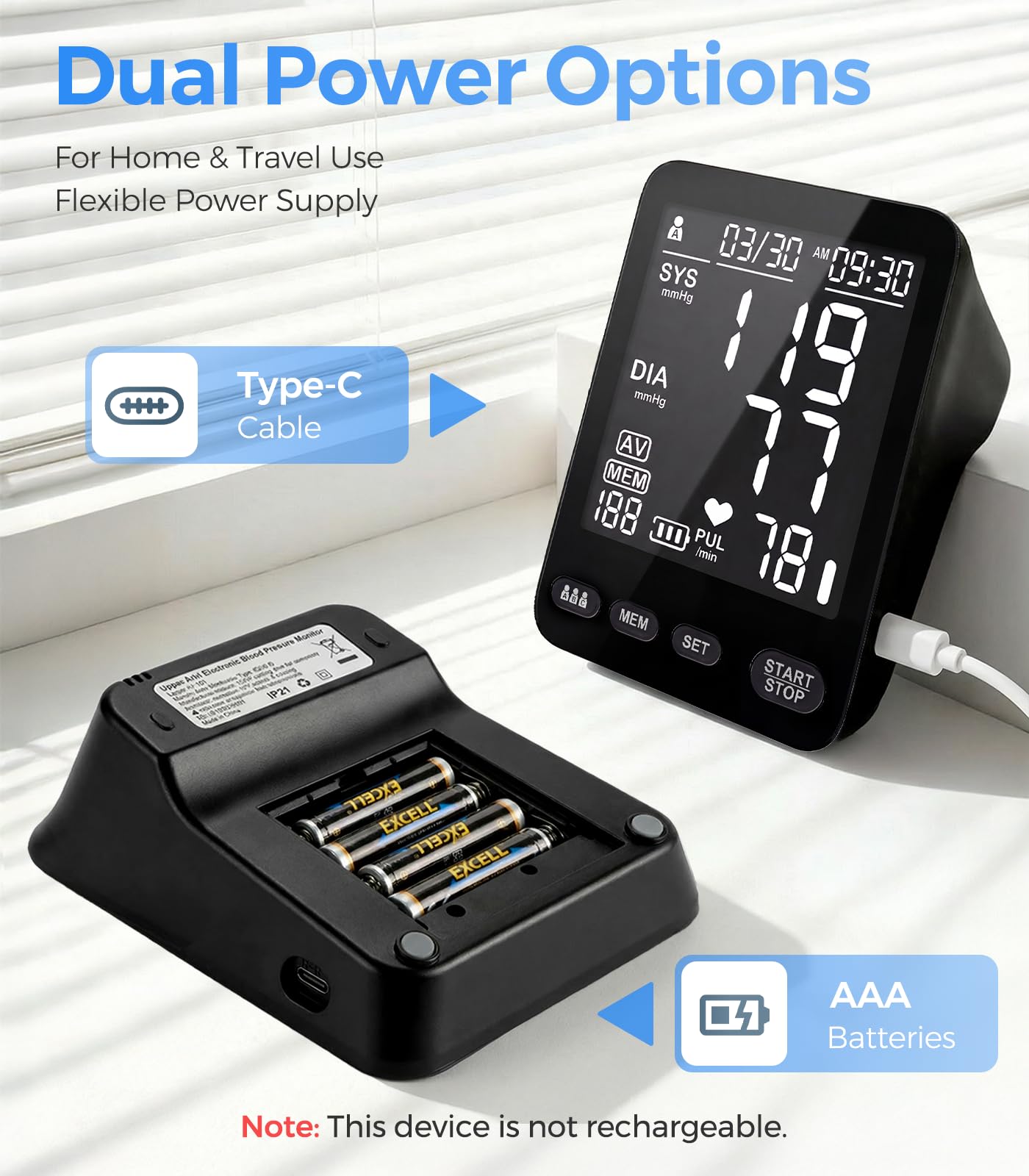 YONLO Blood Pressure Monitor, Automatic Blood Pressure Machine, Blood Pressure Monitors for Home Use, Upper Arm Blood Pressure Cuff 9-17 & 13-21in with Large Backlit Display, 3 Users 199 Sets Memory