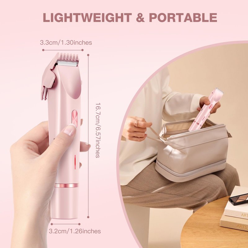 Electric Bikini Trimmer for Women - Gentle Trimming Facial Hair Removal, IPX7 Waterproof, Dual Head, USB Charge, Ceramic Blade, Pink