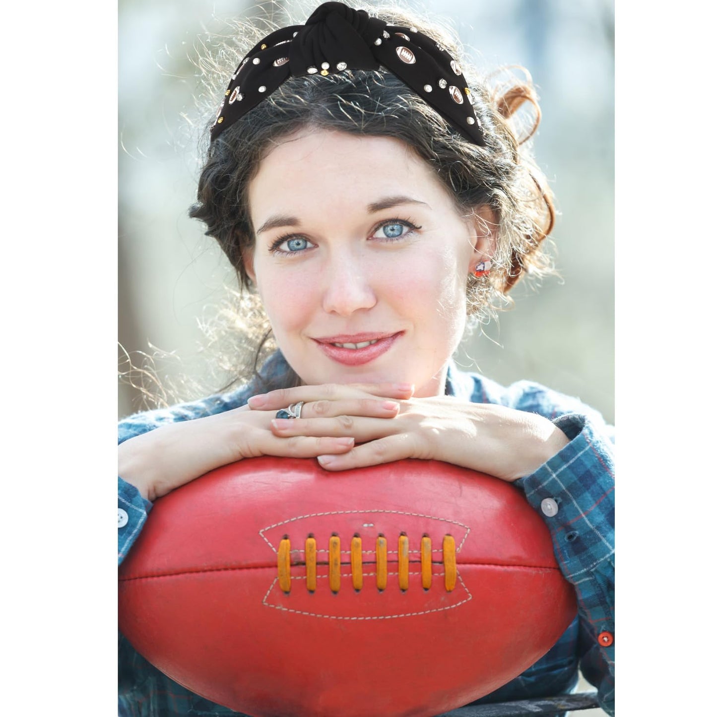 CIEHER Football Knotted Headband for Women Crystal Baseball Headbands Fun Sports Team Game Day Twisted Knot Hairband Spring Summer Football Hair Accessories for Baseball Fans Black Football Headband