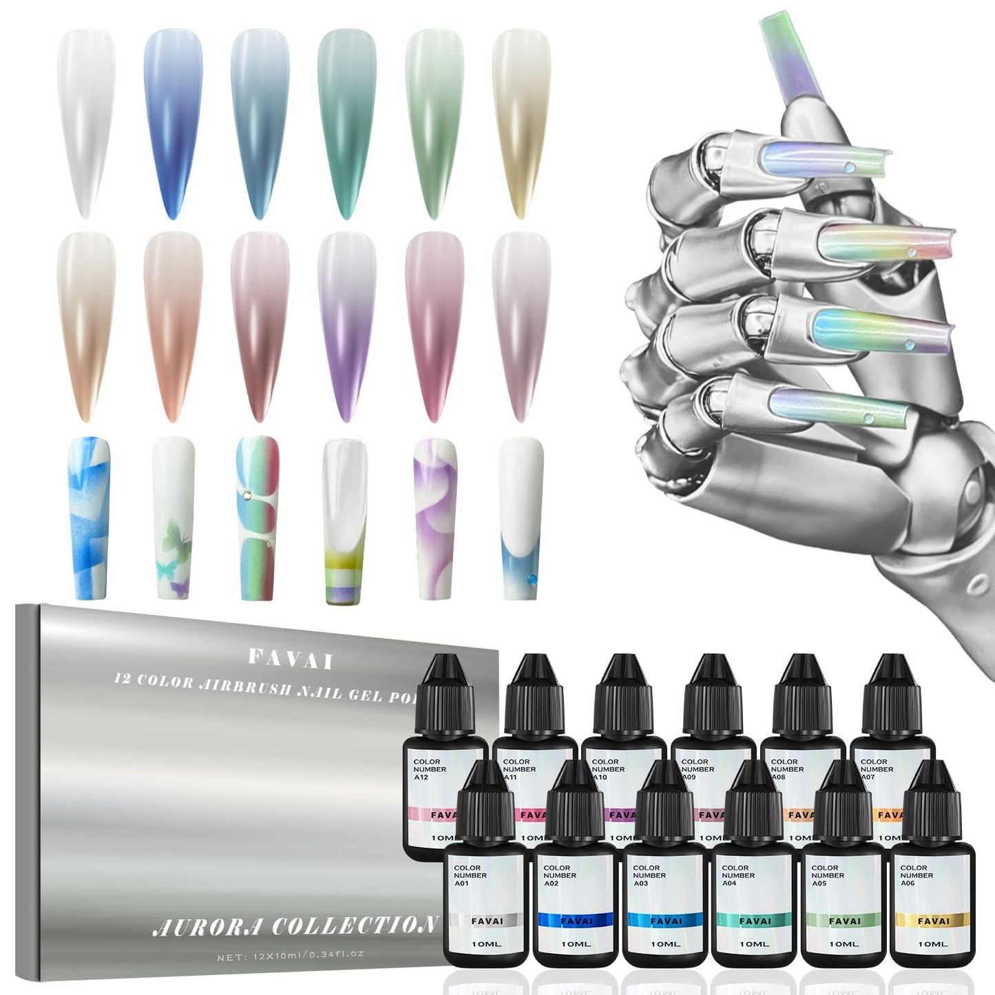 Airbrush Gel Nail Polish Starter Kit - 12 Vibrant Hema-Free Colors | Fast-Dry Smooth Gradient for DIY Manicure