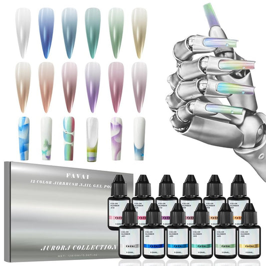 Iridescent Metallic Airbrush Gel Nail Polish - 12 HEMA Free Colors | Non-Acetone Shimmer Glitter for DIY Nail Art