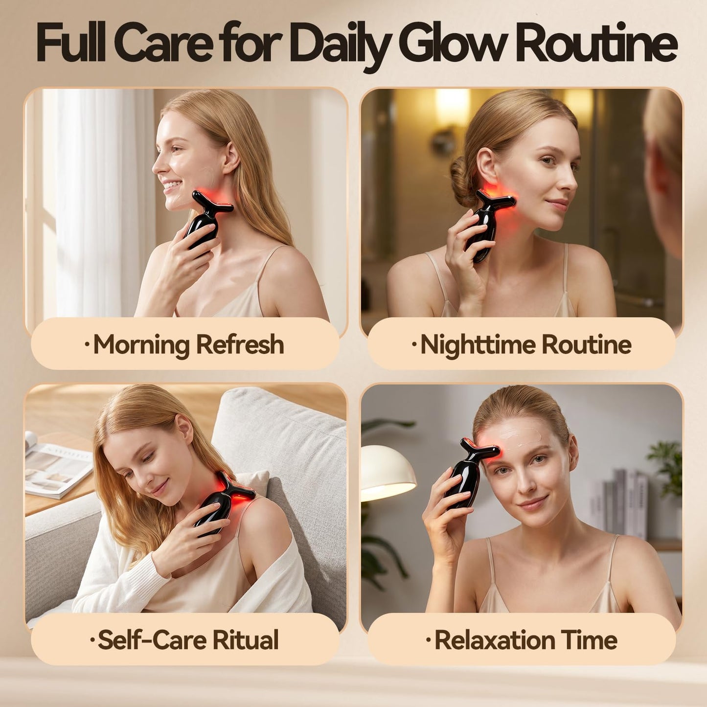 Micro-Current Facial Beauty Device, Red Light Therapy for Face and Neck with Vibration, 3 Color LED Mode Face Massager for Treat Facial Wrinkles and Skin Care - FDA Cleared (Black)