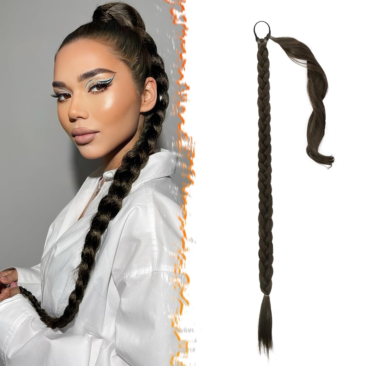 30 Inch Long Braided Ponytail Extension - Copper Red Wrap Around Hairpiece | Synthetic Hair for Women