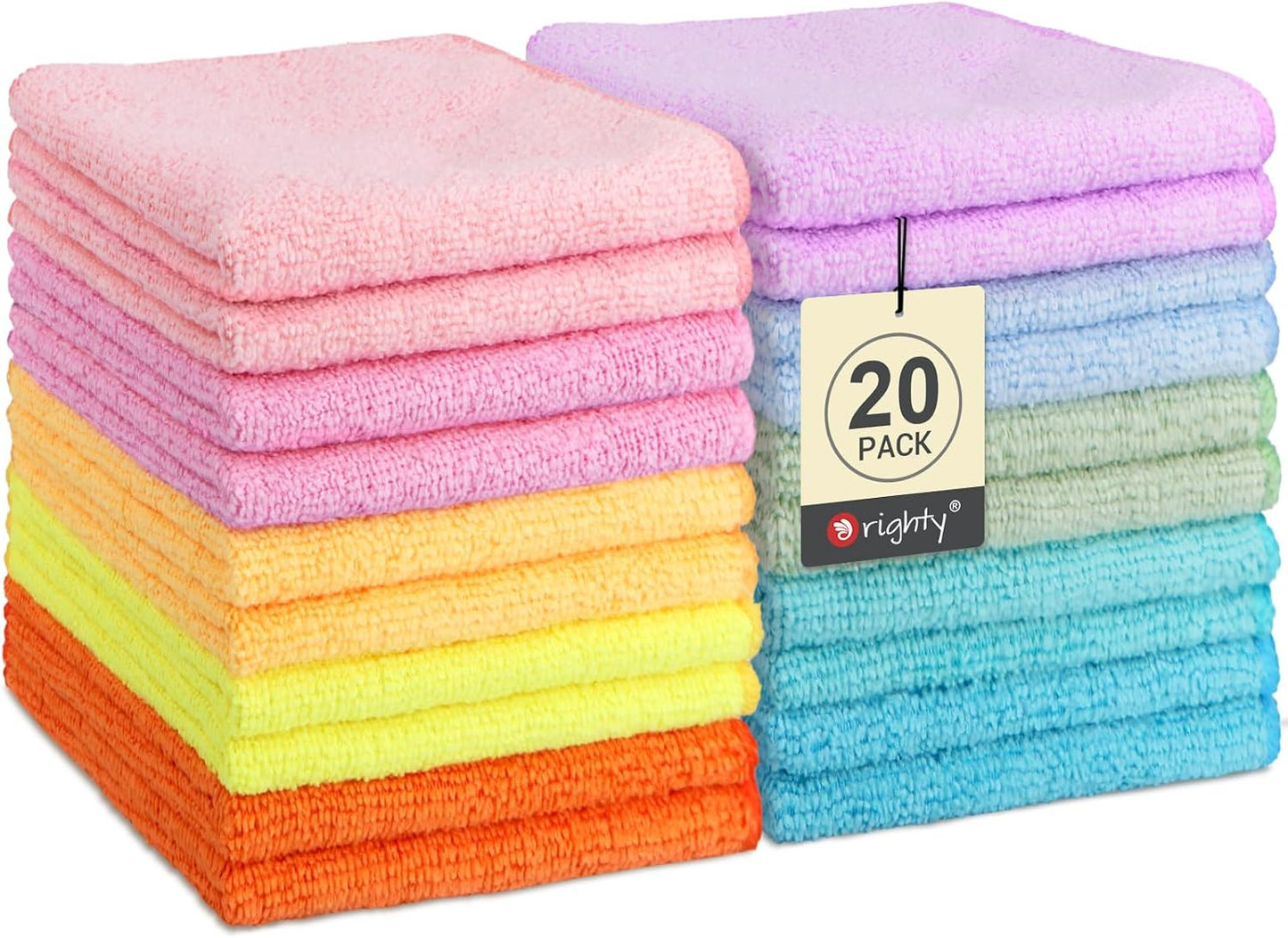 Microfiber Washcloths 20 Pack - Soft, Quick-Dry Face & Hand Towels for Travel, Gym, Spa | 11.5"x11.5", Black