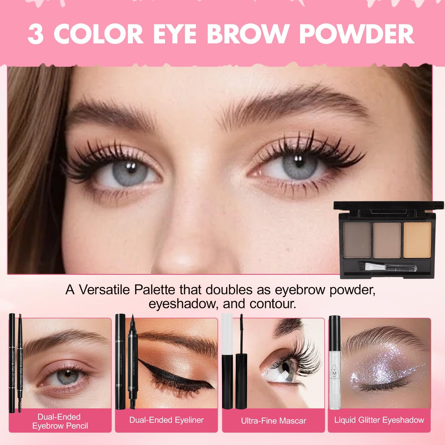 Makeup Kit for Teens & Girls, Makeup Gift Set for Beginners Teenager, Makeup Essential Bundle Includes Foundation Eyeshadow Contour Palette Lipstick Eyeliner Mascara Cosmetic Brush Set