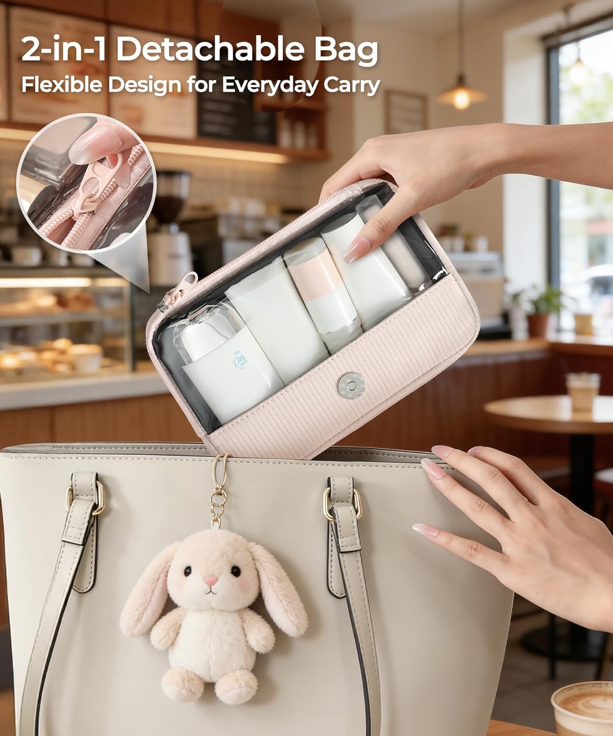 Preppy Makeup Bag - Double Detachable Cosmetic Organizer | Clear Portable Travel Pouch for Beauty & Tech Essentials