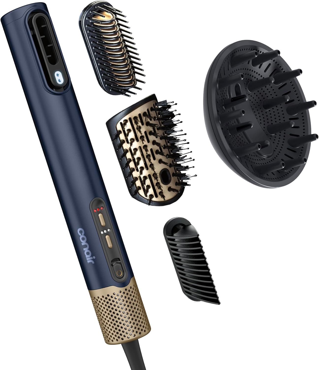 Infiniti PRO CONAIR DigitalAIRE Hair Dryer - Ionic All-in-One Styling Wand with 4 Attachments | Dark Blue