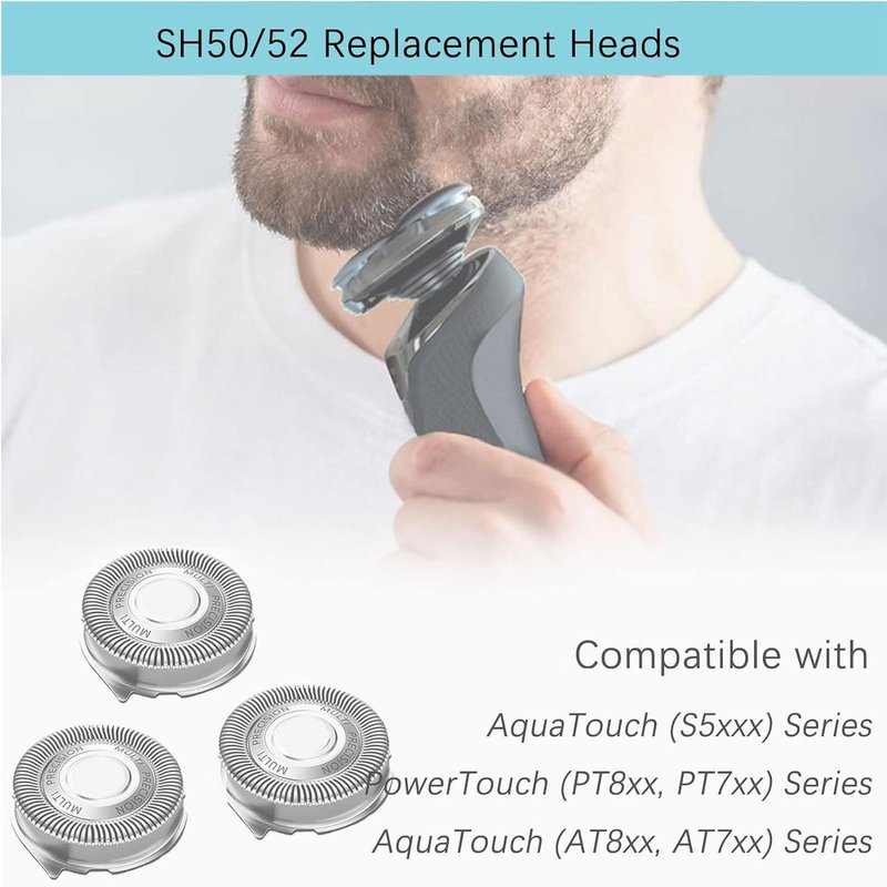 Gleway SH50/52 Replacement Heads Compatible with Philips Series 5000 Electric Shavers, SH50 Blades Heads Compatible with Norelco Series 5000 Razors PT8xx, PT7xx, AT8xx, AT7xx, 6 Pack with Brush
