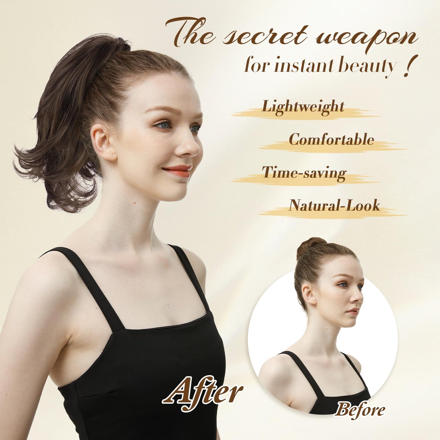 FESHFEN Claw Clip Short Ponytail Extensions - DIY Bendable Metals Fluffy Messy Bun Hair Piece Straight Synthetic Hairpieces Ponytail Extension for Women, Mix Brown