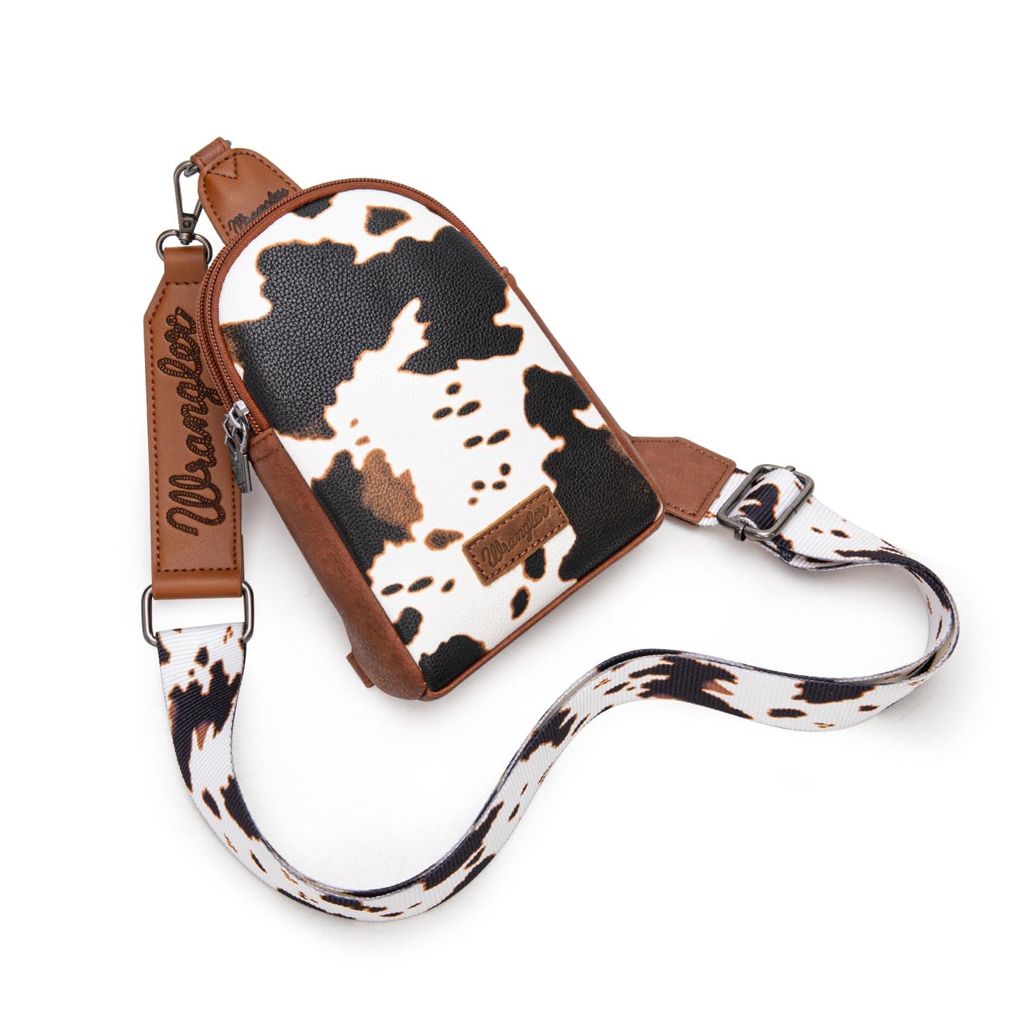 Wrangler Cow Print Crossbody Bags for Women Western Sling Bag with Adjustable Starp Cross Body Purse Brown WG133-210BR