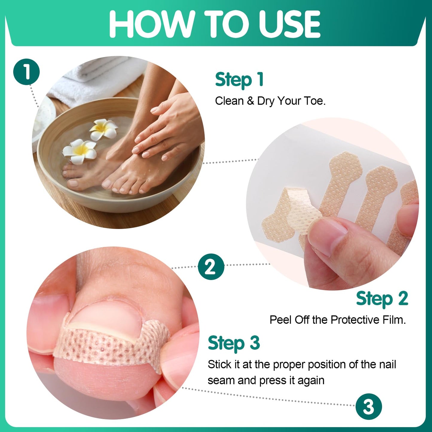 60 Pcs Breathable Ingrown Toenail Strips, Toenail Corrector Patch for Ingrown Toenail Relief, Painless Toenail Support Tool
