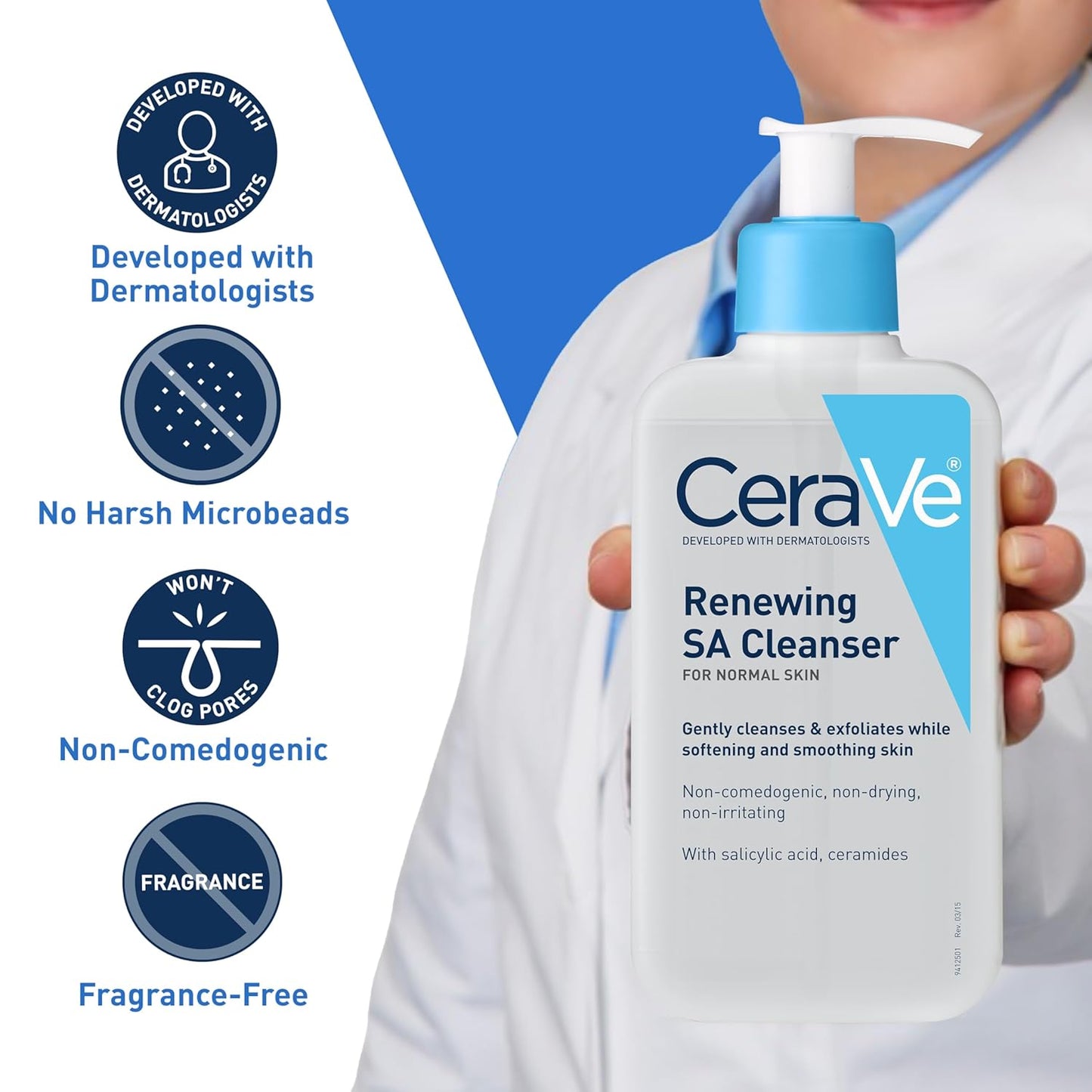 CeraVe Renewing Salicylic Acid Cleanser - Gentle BHA Exfoliating Face Wash with Hyaluronic Acid & Niacinamide | 8 Ounce
