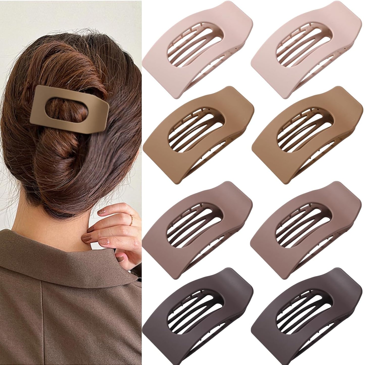 Flat Hair Clips for Women - 8 Pack Large Matte Rectangle No-Slip Claw Clips | Strong Hold for Thick & Thin Hair