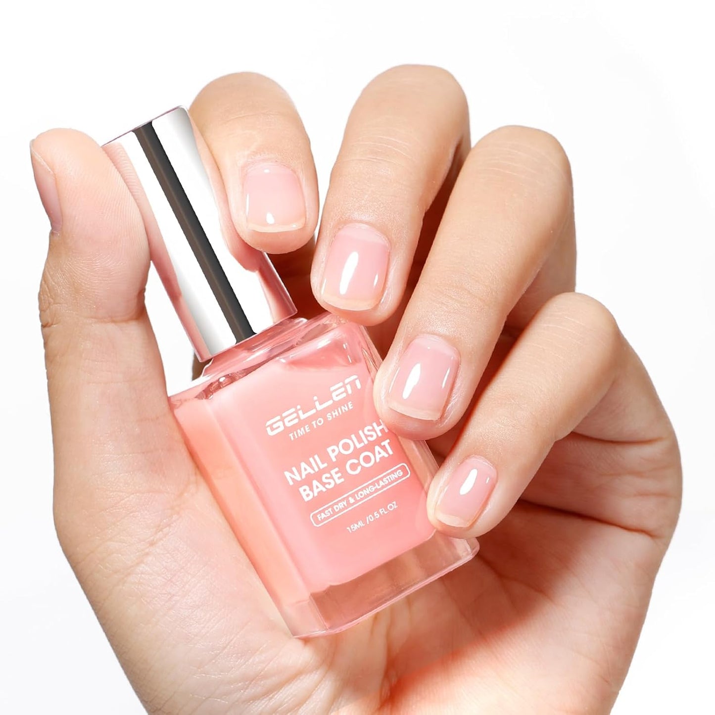 GELLEN 4-in-1 Clear Nail Polish - Base Coat, Sheer Tinted Milky Pink | Ridge Filler & Nail Strengthener