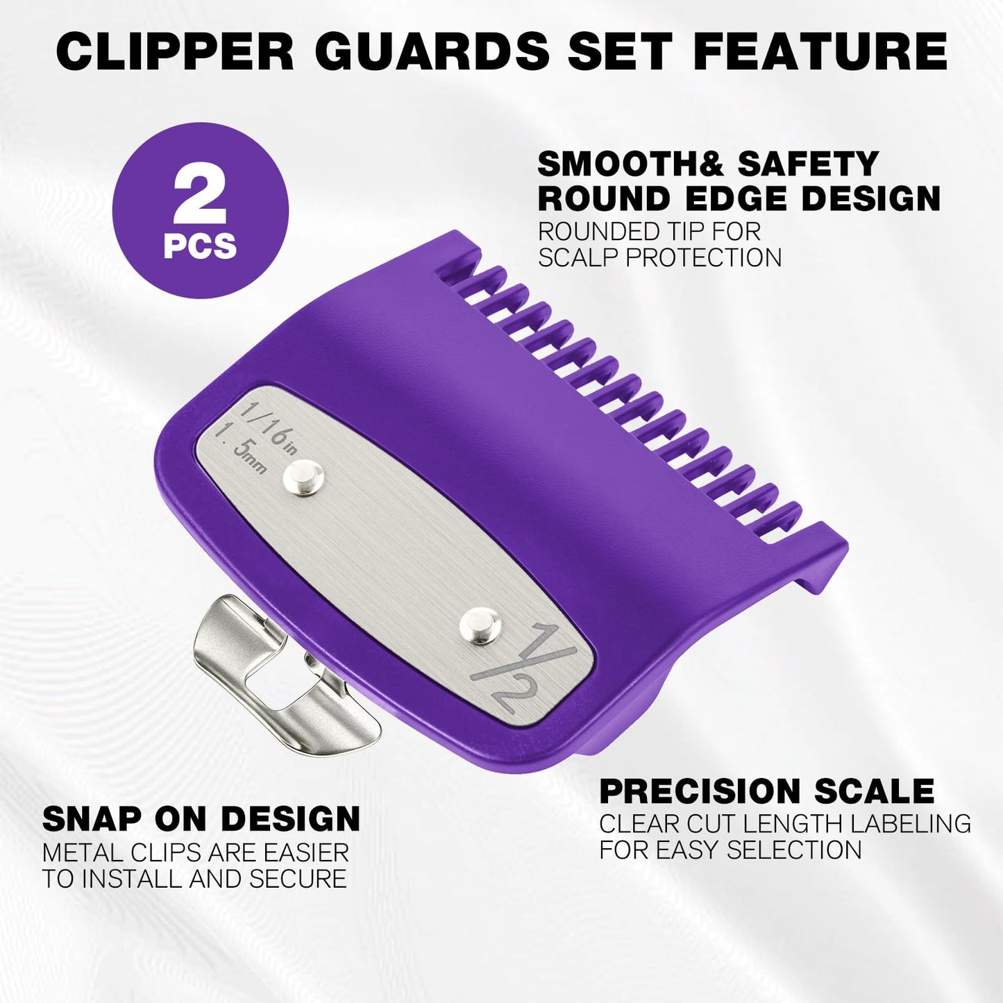 2 Pack Clipper Guards Set, Compatible with wahl 1/2 clipper guards, Guide Comb Attachment 1/16" 1.5mm Metal Hair Clipper Guards Set Replacement and Trimmer accessories, for Barbers and Stylists,Purple