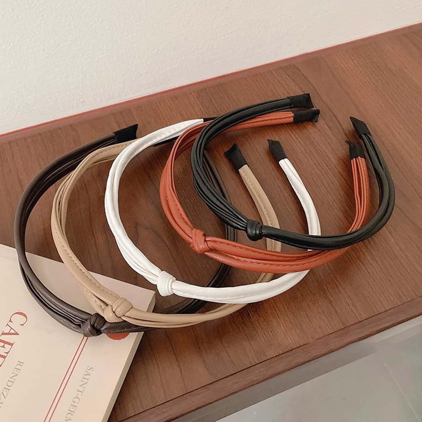 5 Pcs Cute Knotted Head Bands for Women’s Hair – Trendy Thin Leather Headbands, Fashion Kont Non-Slip Knot Hair Styling Accessories in Five Colors