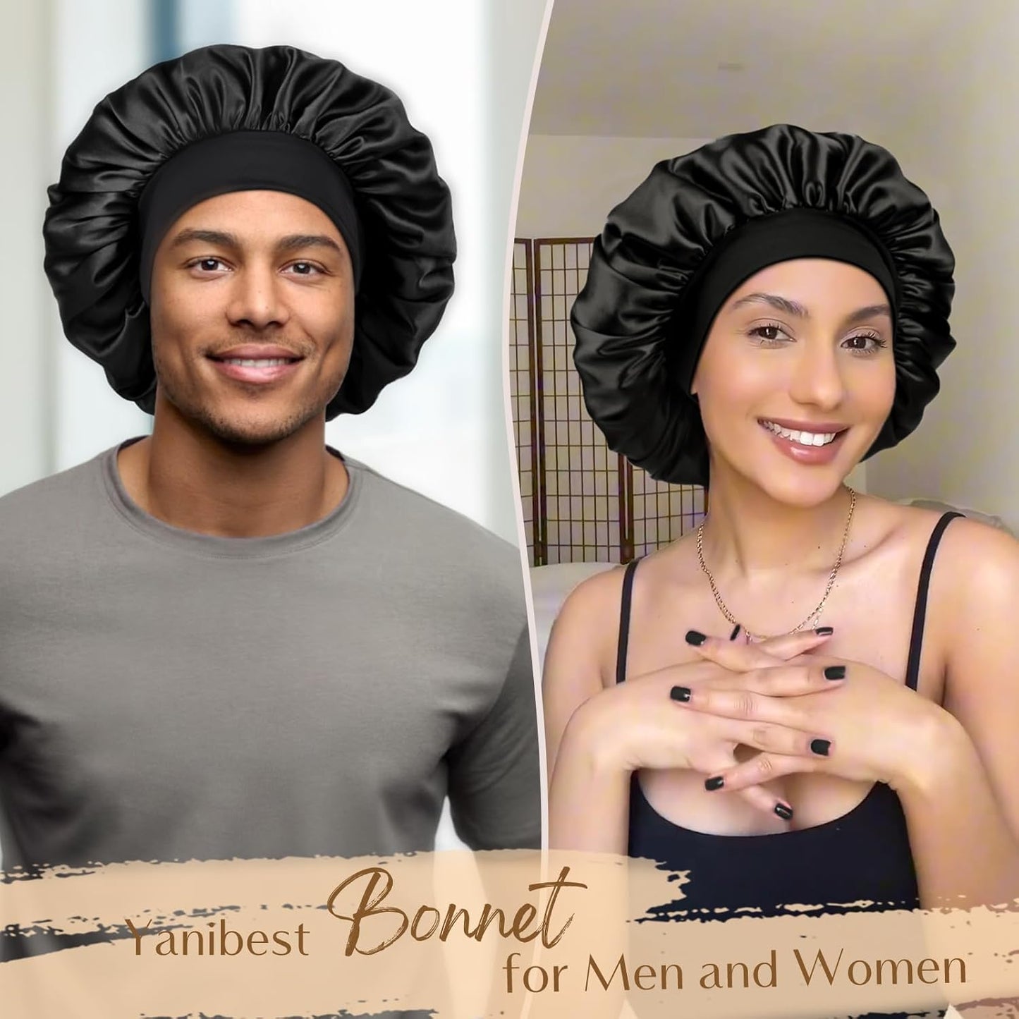 Silk Bonnet for Men & Women - Double Layer Satin Sleep Cap for Natural Curly Hair | Unisex Design
