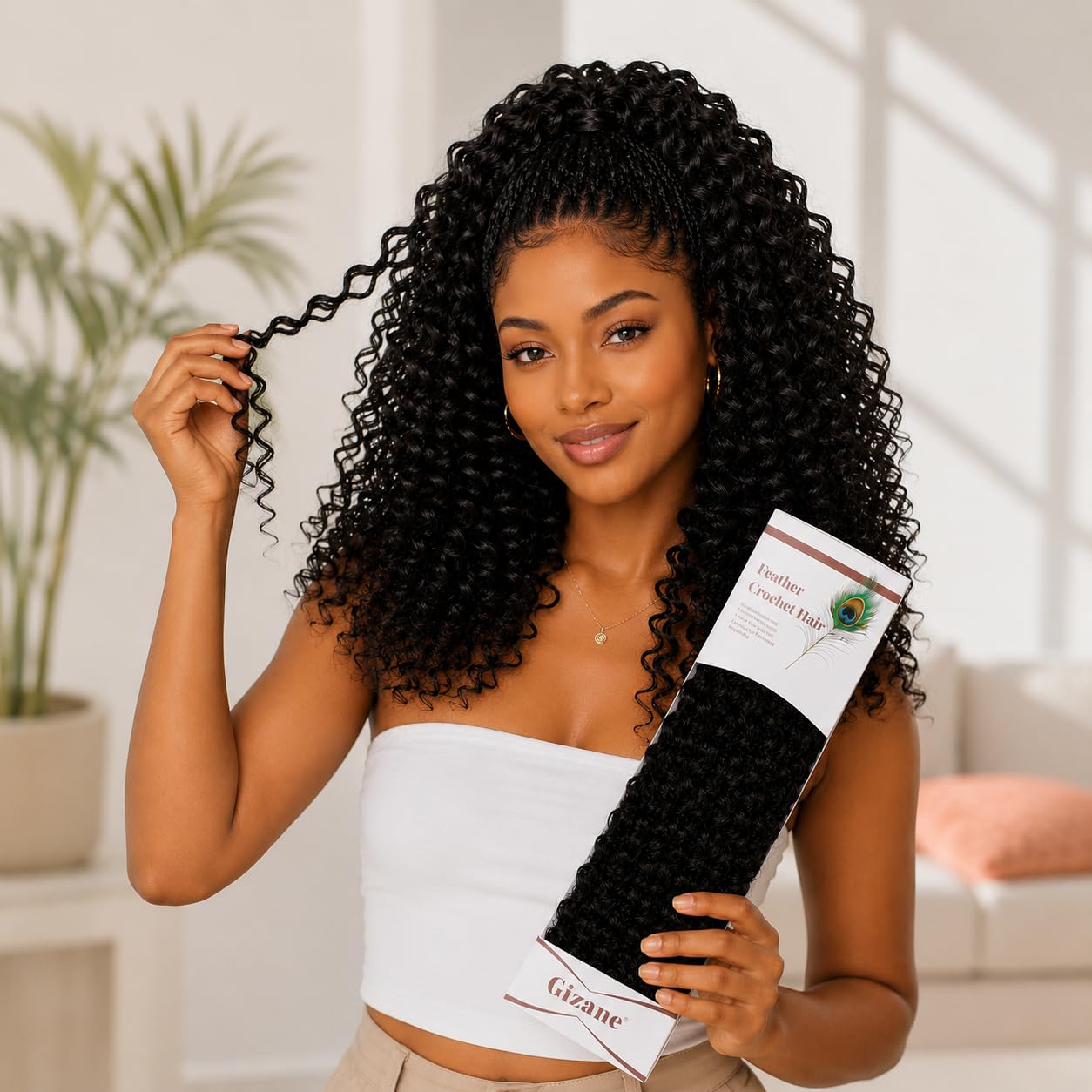 Miracle Knots Hair Feather Crochet Hair for Black Women with Invisible String 14" Texture 100 Strands knotless Pre Separated Curly Crochet Hair Extensions Braids (1B#, 16 Inch (130g))