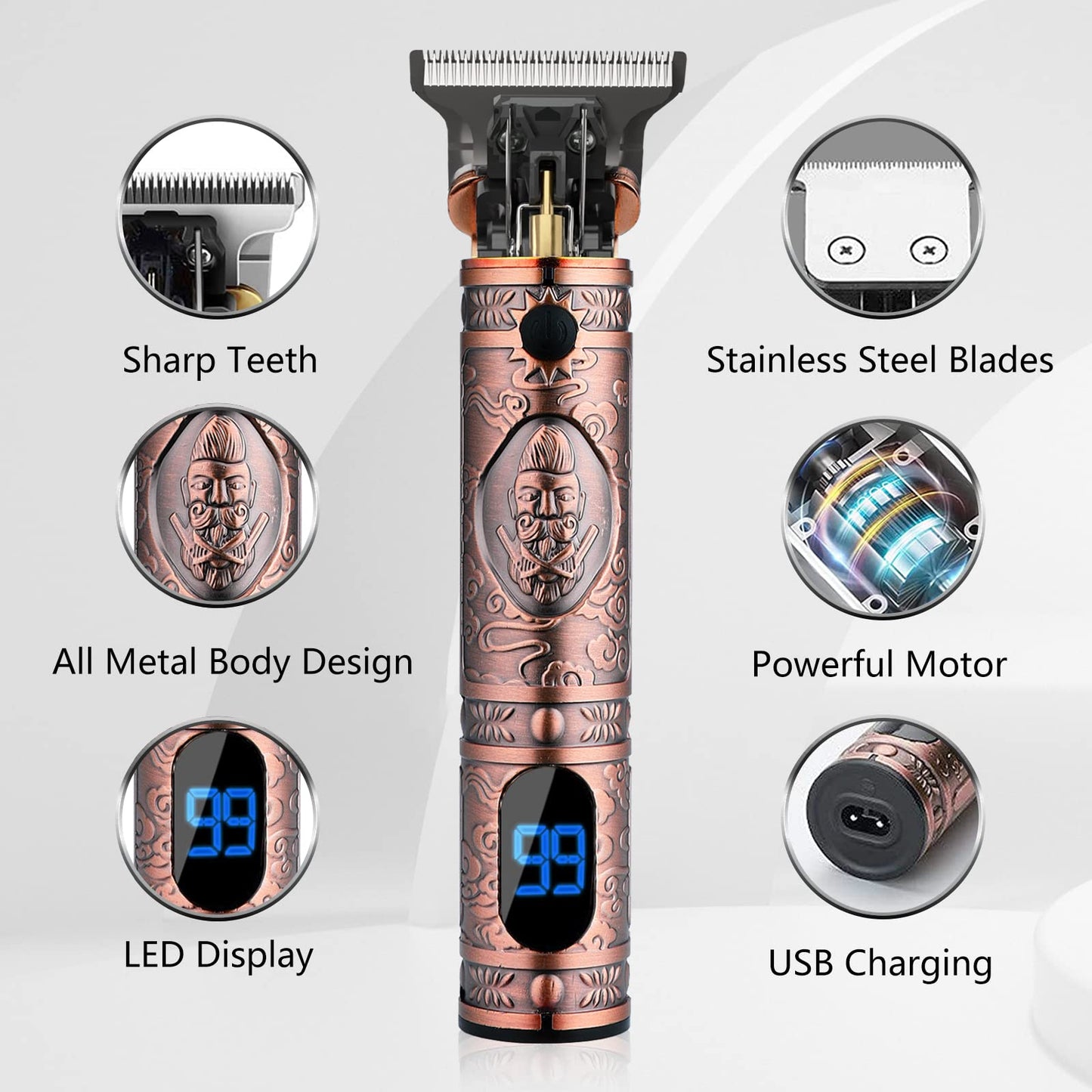 AMULISS Beard Trimmer for Men Hair Clippers Zero Gapped Cordless Hair Trimmer Professional Haircut & Grooming Kit for Men Rechargeable LED Display