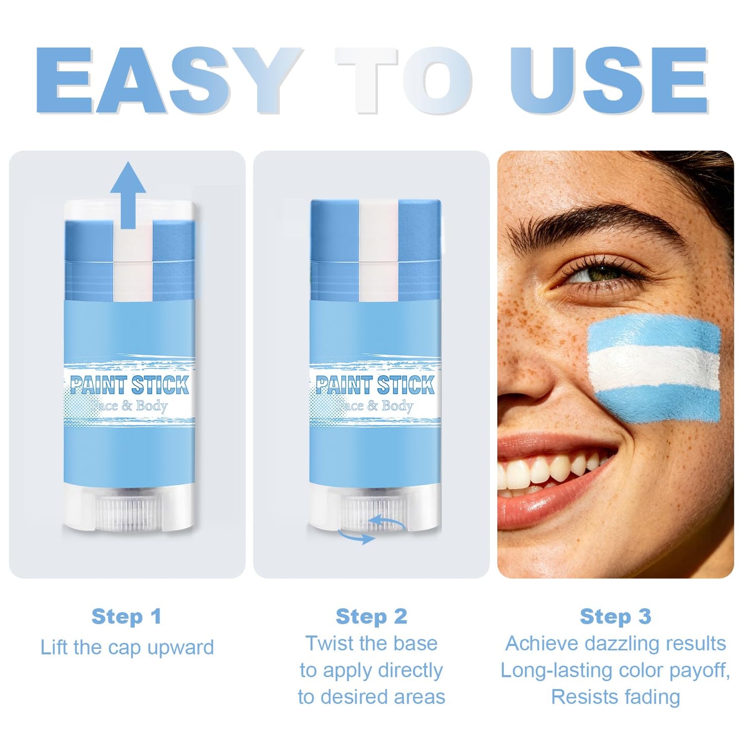 Argentina Face Paint Stick - Blue & White Makeup for 2026 World Cup | Sports Eye Black Stick