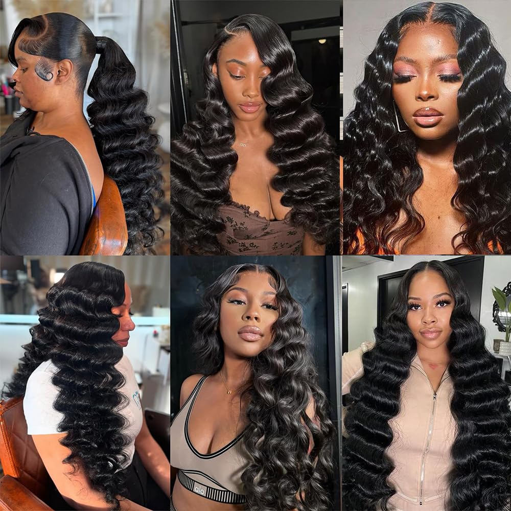 LadrXadr Human Hair Bundles Loose Wave Bundles 28 30 32 inch #1B Loose Body Wave Bundle Natural Black Bundle