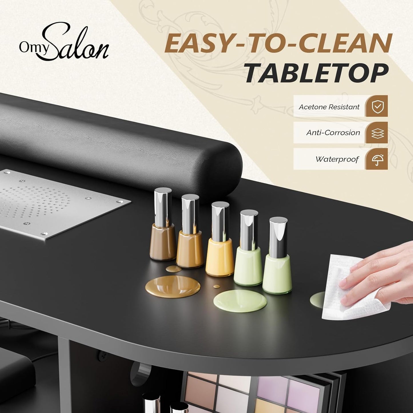 OmySalon Nail Desk - Electric Dust Collector Manicure Table with Storage Drawers & Acetone Resistant Surface | Black