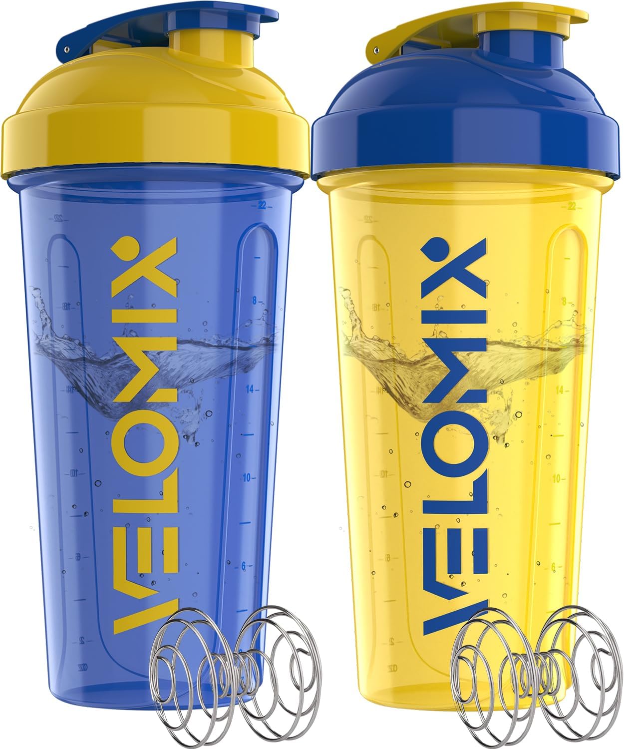 Protein Shaker Bottles - 28 oz Leak Proof Shaker Cups with 2 Wire Whisks | 2-Pack (Black/Transparent)