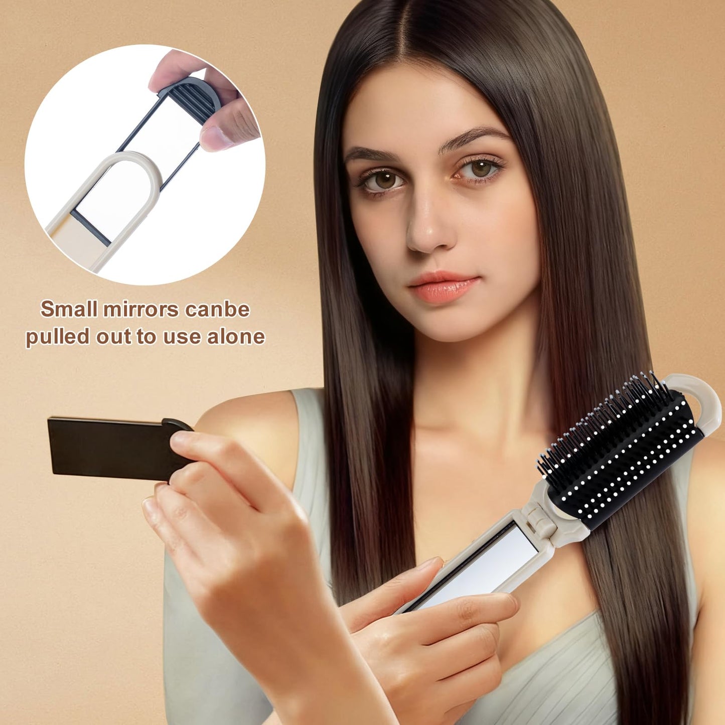 Clofiak Foldable Hair Brush with Mirror, Pocket-Size Massage Comb