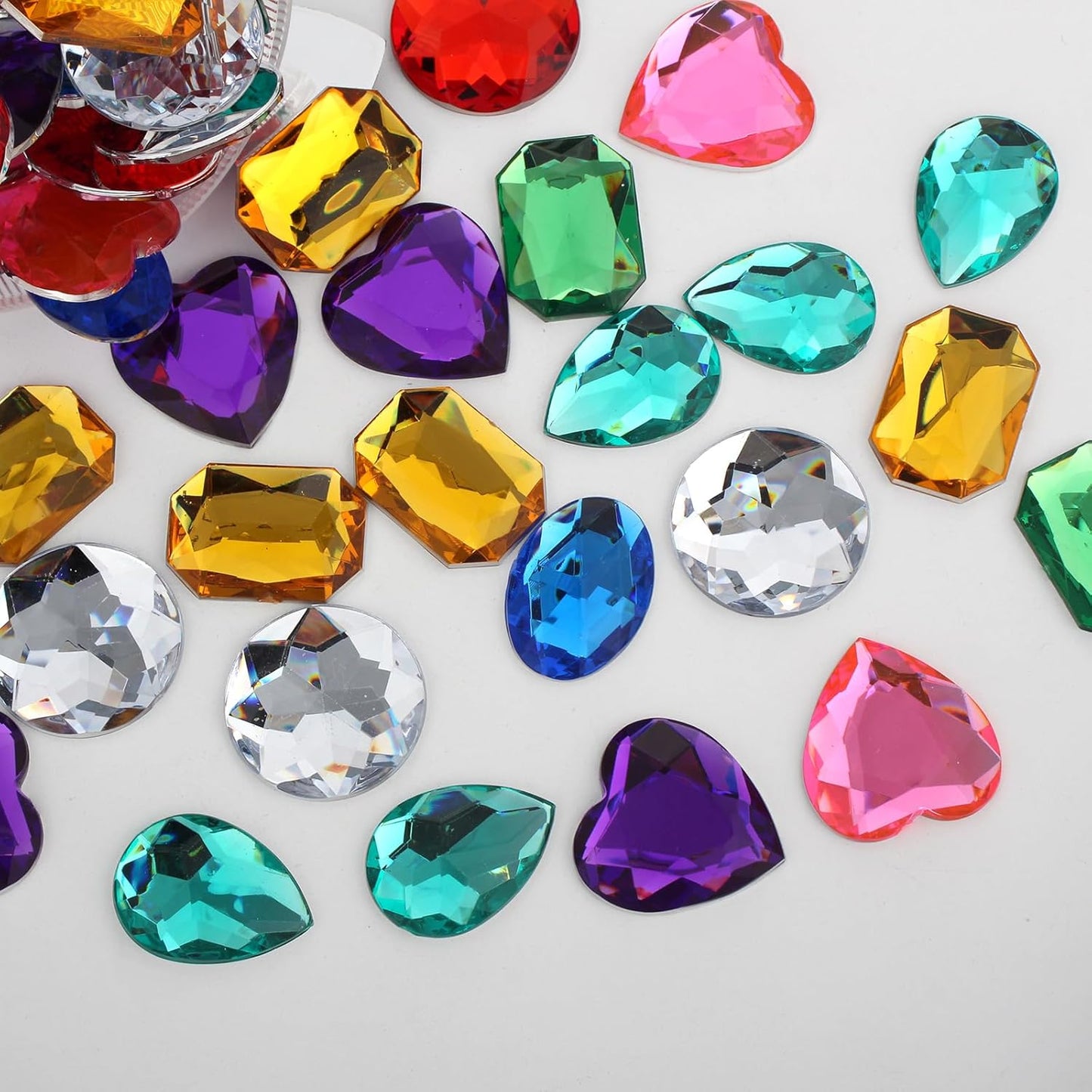Acrylic Diamond Jewels - 128 Pcs 1-Inch Flat Back Gems for Crafts | Colorful DIY Treasure Chest Fillers with Adhesive Dots