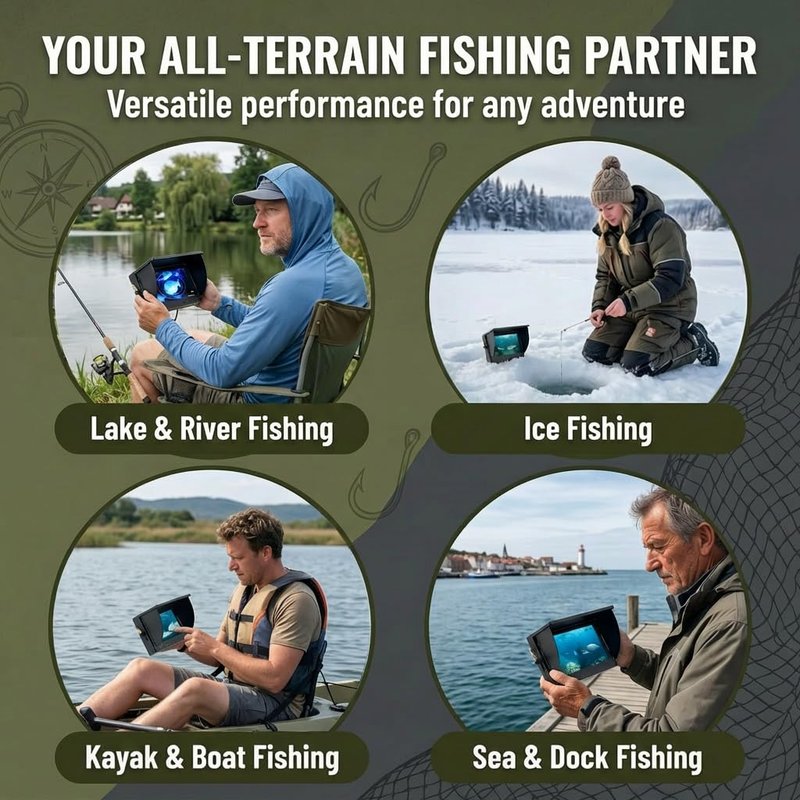 Takkicept Underwater Fishing Finder Camera: 6'' HD 1080P OLED Display Ice Fishing Camera - 220°Wide-Angle Lens 8 IR Lights & 25m/82ft Cable - DVR Portable Fish Finder for Sea/Lake/Boat/Kayak Fishing