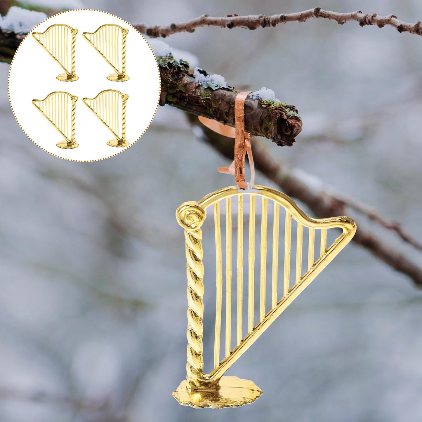 10pcs Miniature Harp Instrument Model Xmas Tree Musical Instrument Harp Model Pendant for Christmas Music Party Home Decor