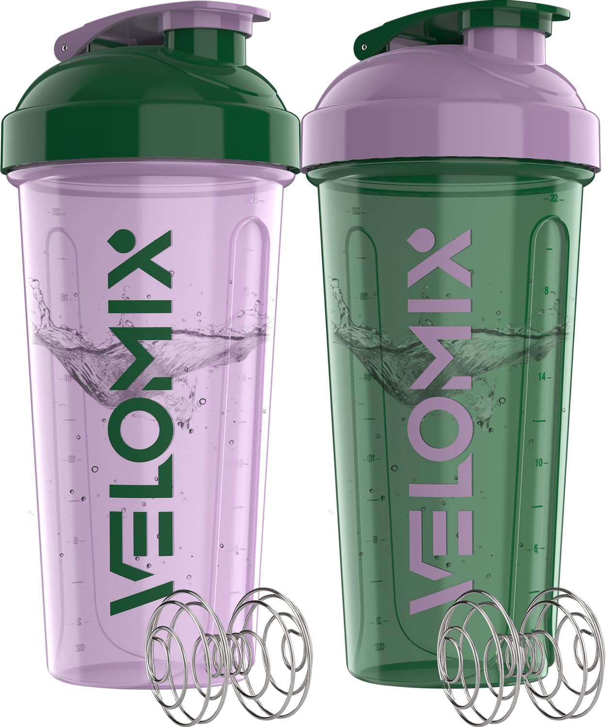 Protein Shaker Bottles - 28 oz Leak Proof Shaker Cups with 2 Wire Whisks | 2-Pack (Black/Transparent)