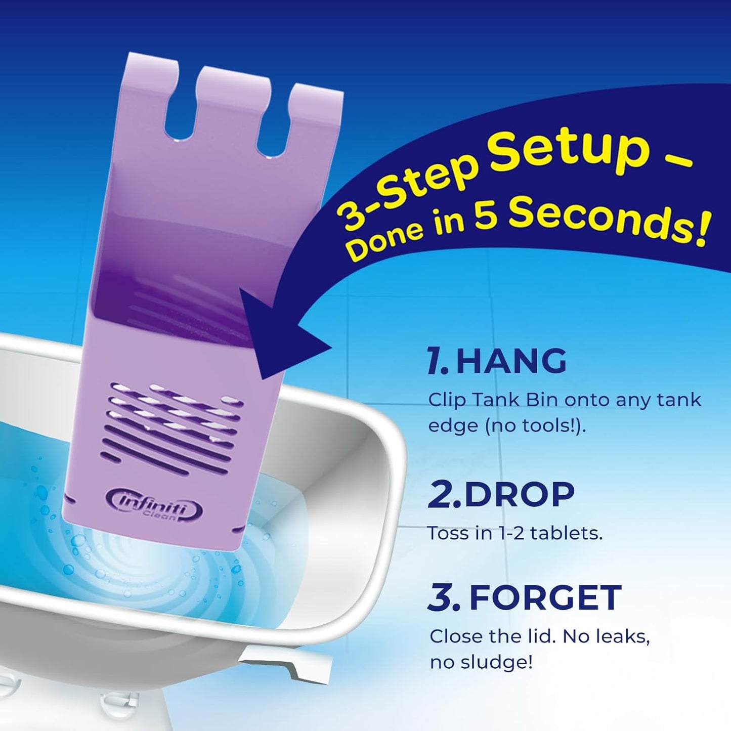 Toilet Tank Tablet Holder | Blue Toilet Bowl Tablets Included - Prevent Flapper Jams & Extend Cleaner Life (8.97 x 3.22 x 2.25 Inch)