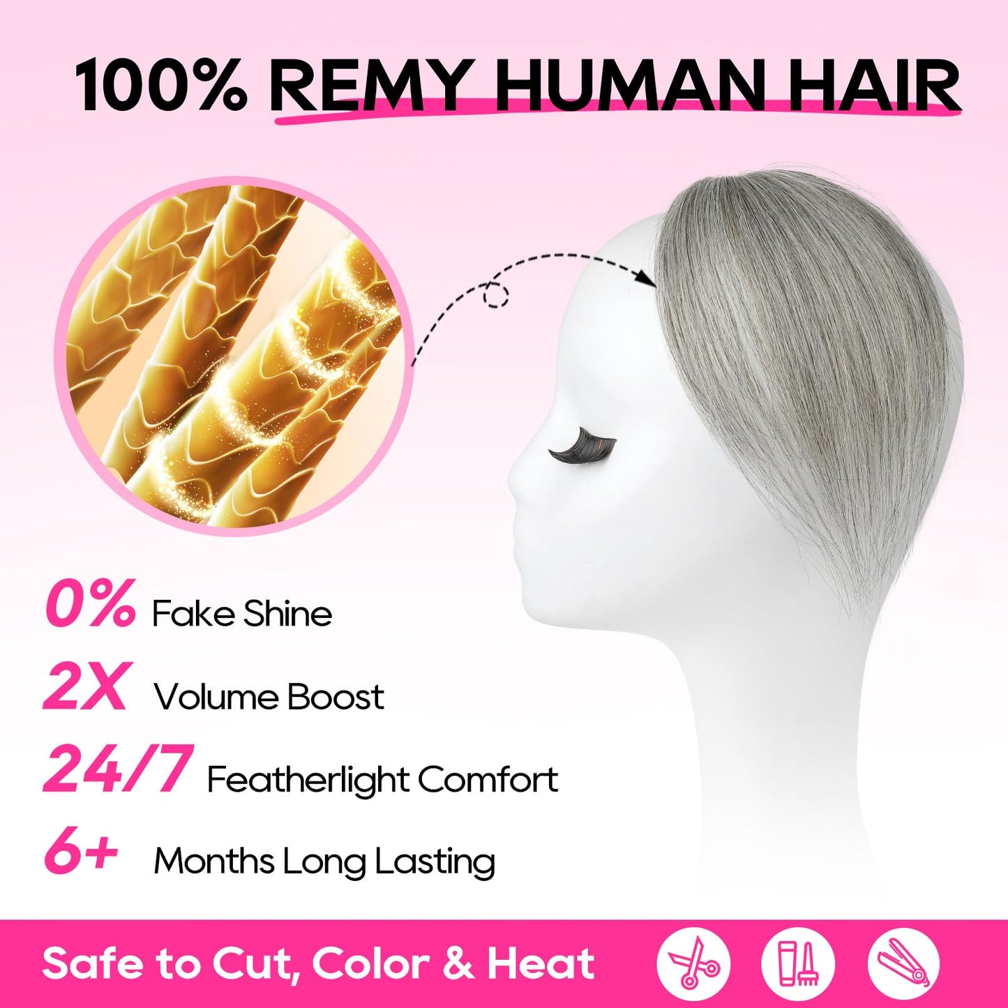 REECHO Human Hair Clip-in Hair Volumizer - Short Thick Hairpieces for Extra Volume, Easy Clip-in Extensions for Thin & Fine Hair Silver Grey 8 Inch(Pack of 1)